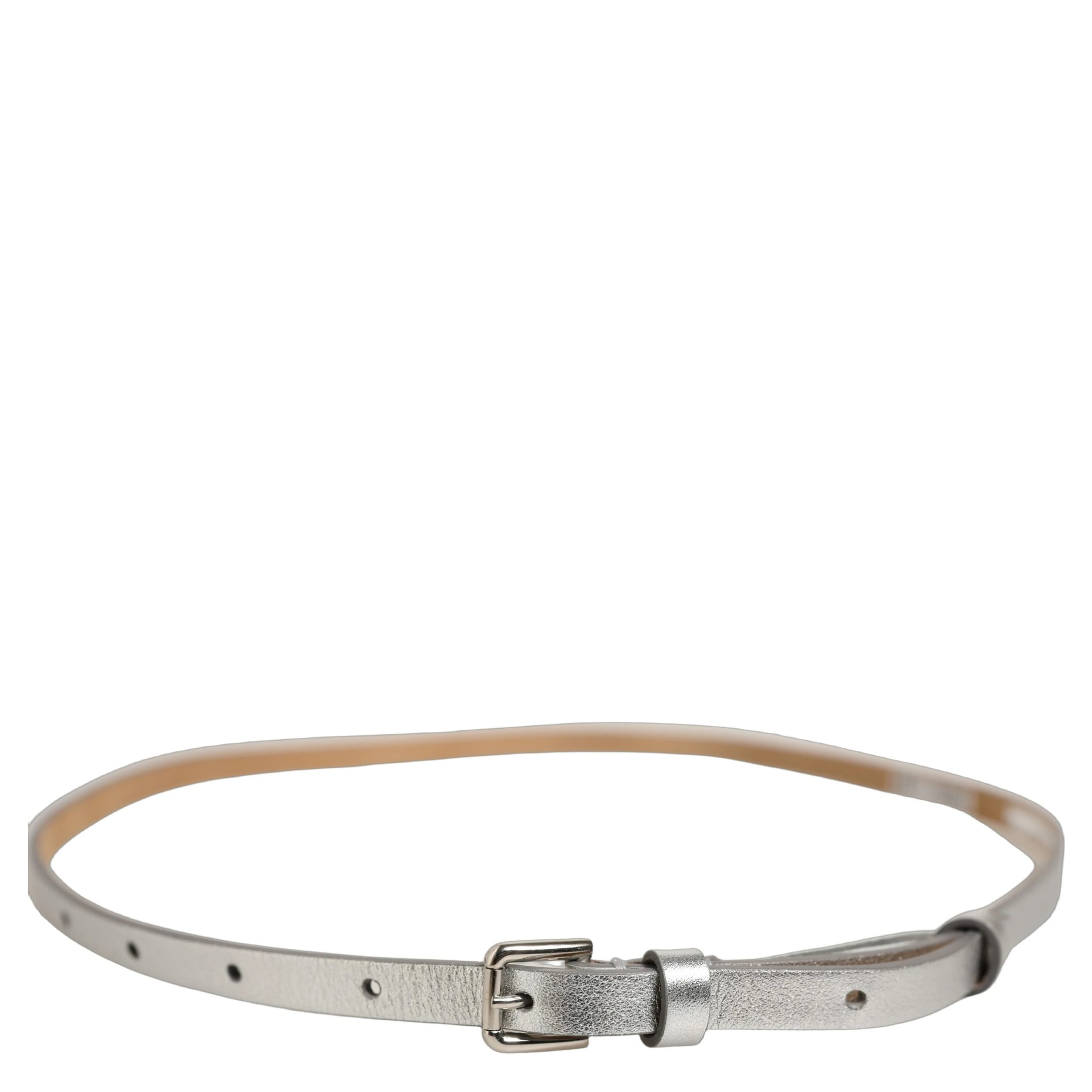 Metallic Silver Leather Square Buckle Belt