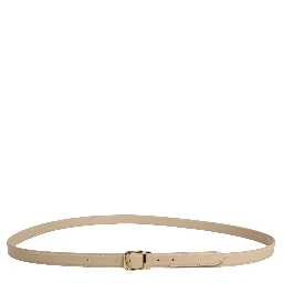 Beige Leather Double Wrap Gold Buckle Belt