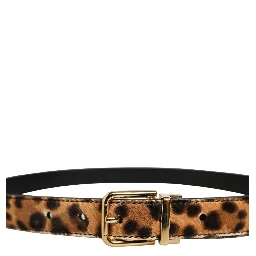 Brown Leopard Calf Hair Gold Tone Buckle Belt