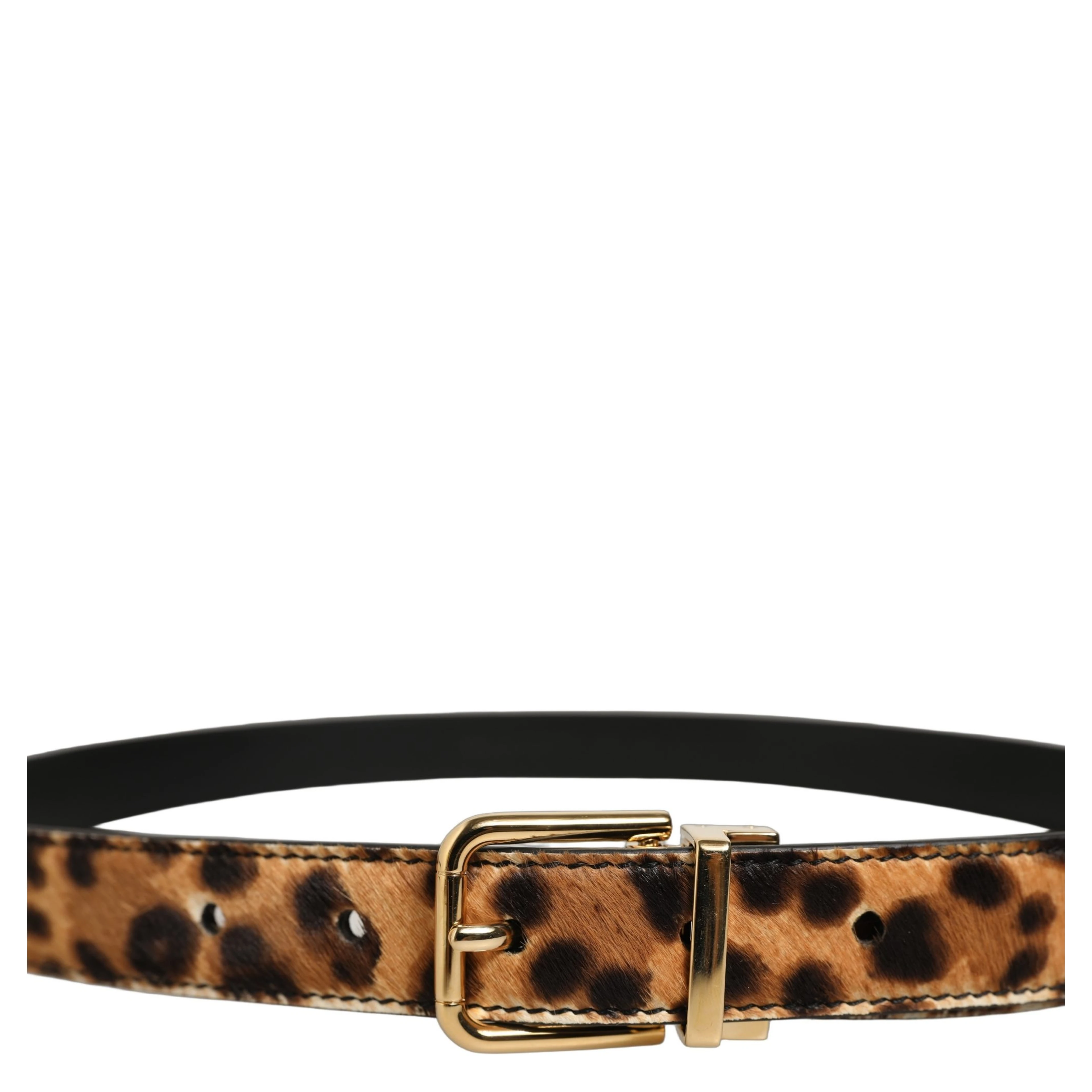 Brown Leopard Calf Hair Gold Tone Buckle Belt