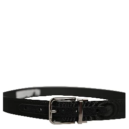 Black Classic Leather Silver Tone Buckle Belt