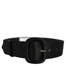 Black Wide Fabric Oval Buckle Cintura Belt