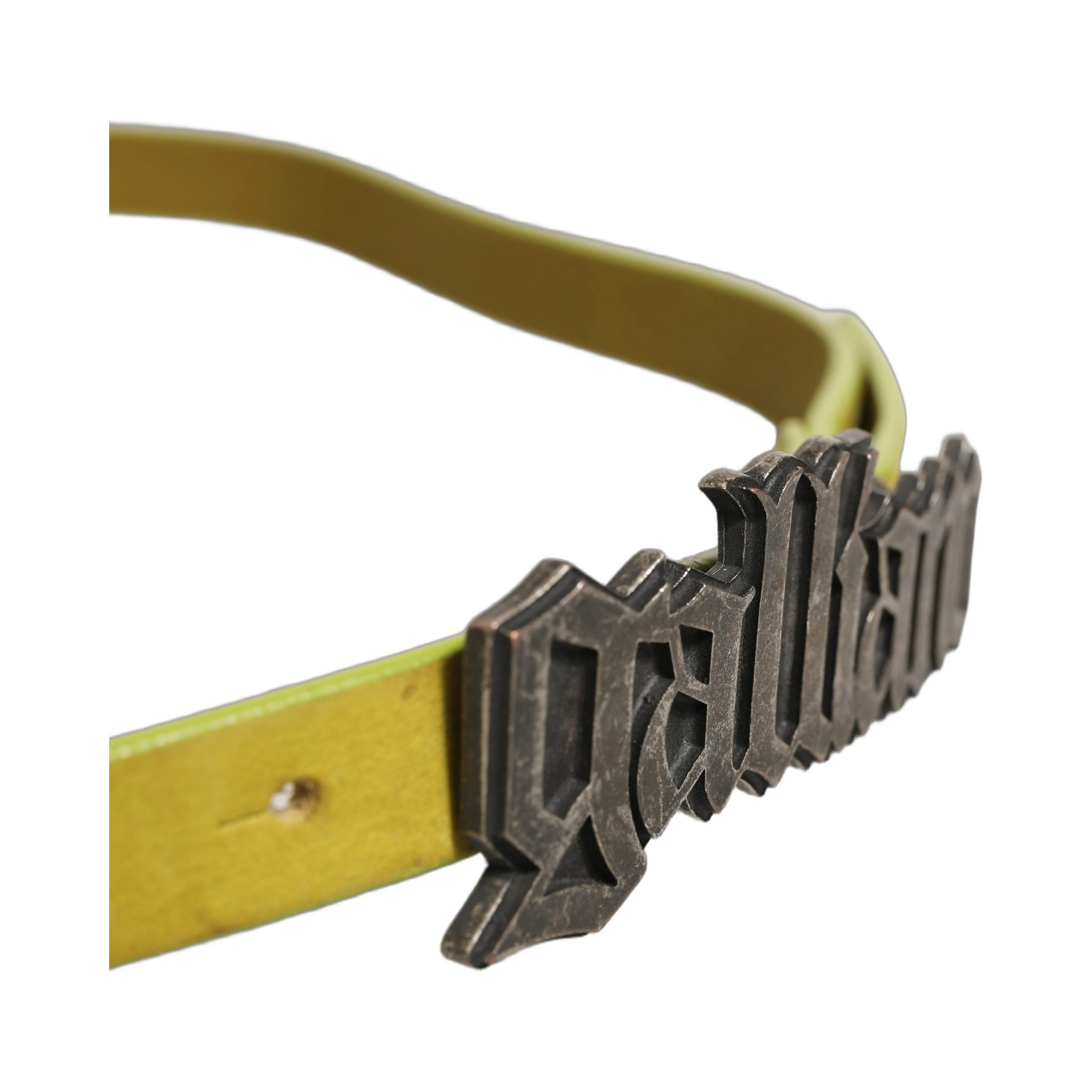 Yellow Waxed Leather Rustic Silver Logo Buckle Belt