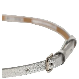 Metallic Silver Leather Square Buckle Belt