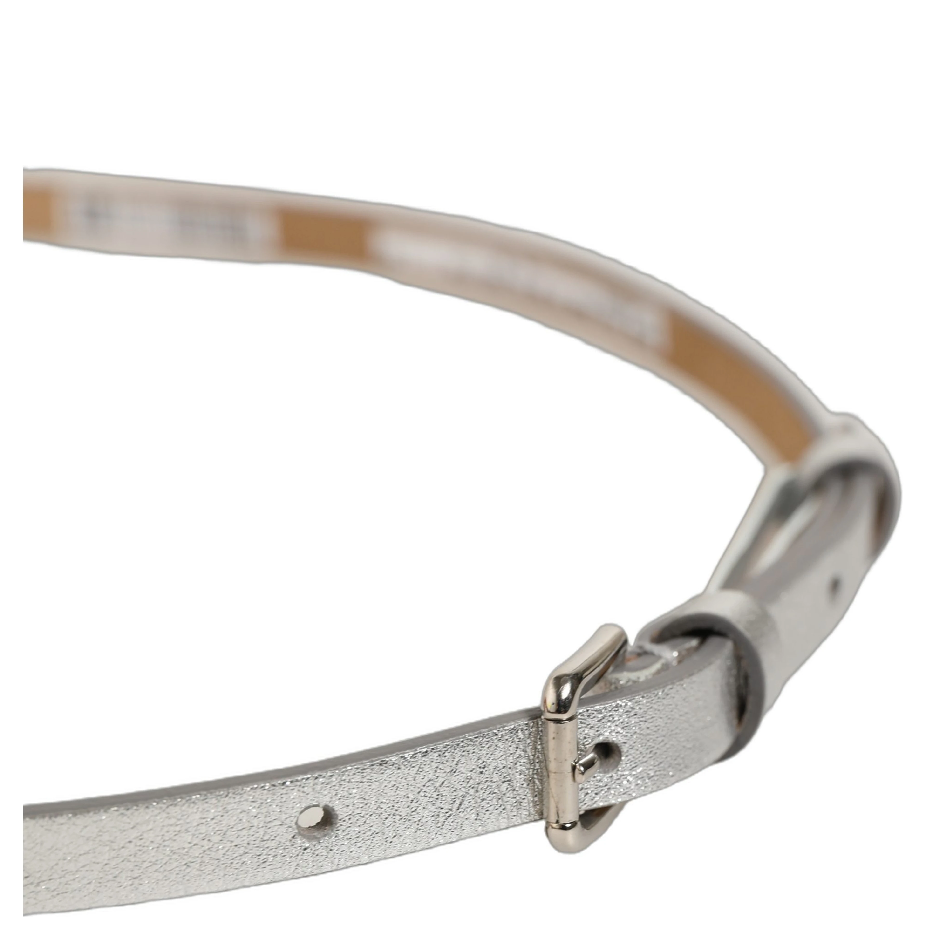 Metallic Silver Leather Square Buckle Belt