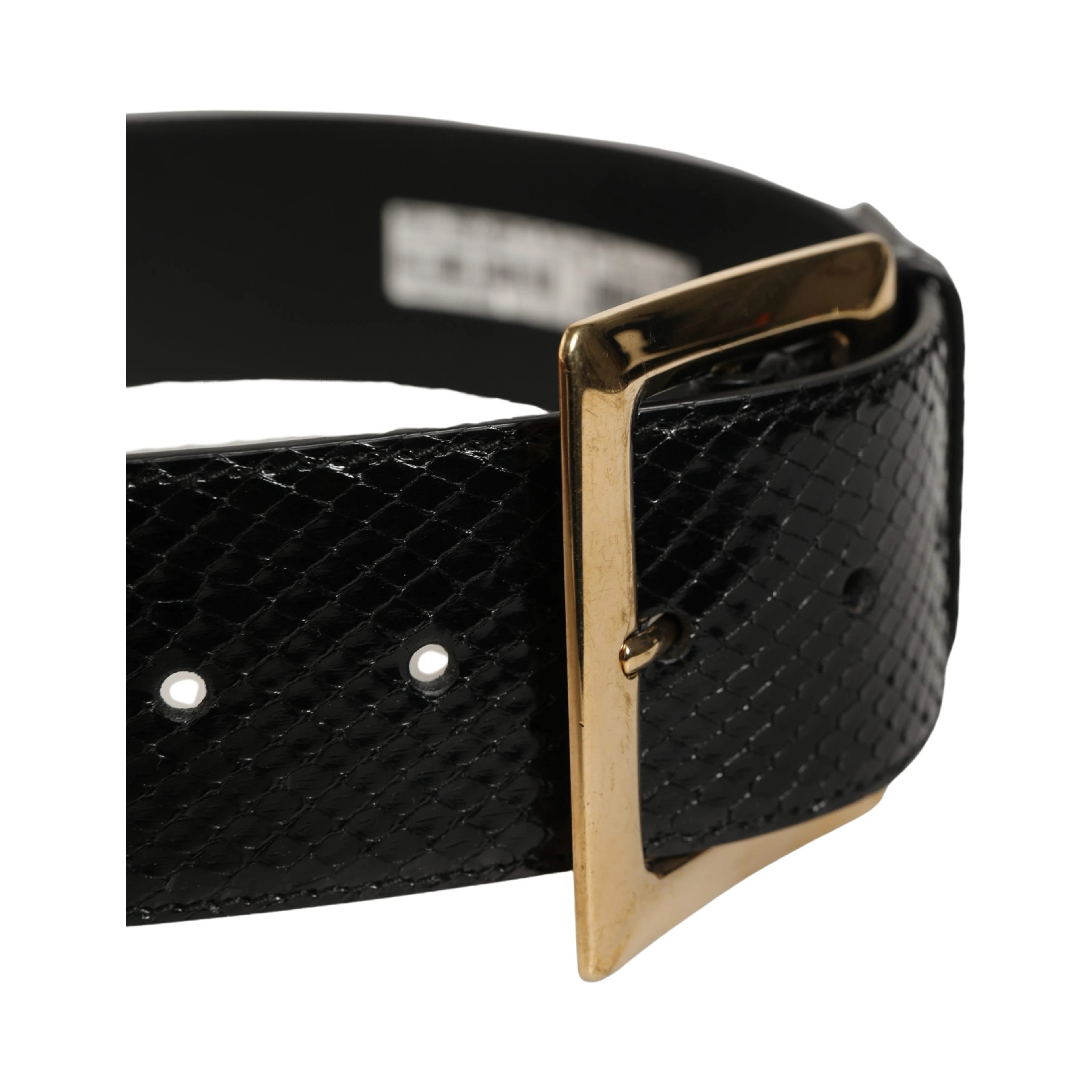 Black Exotic Leather Gold Metal Buckle Belt