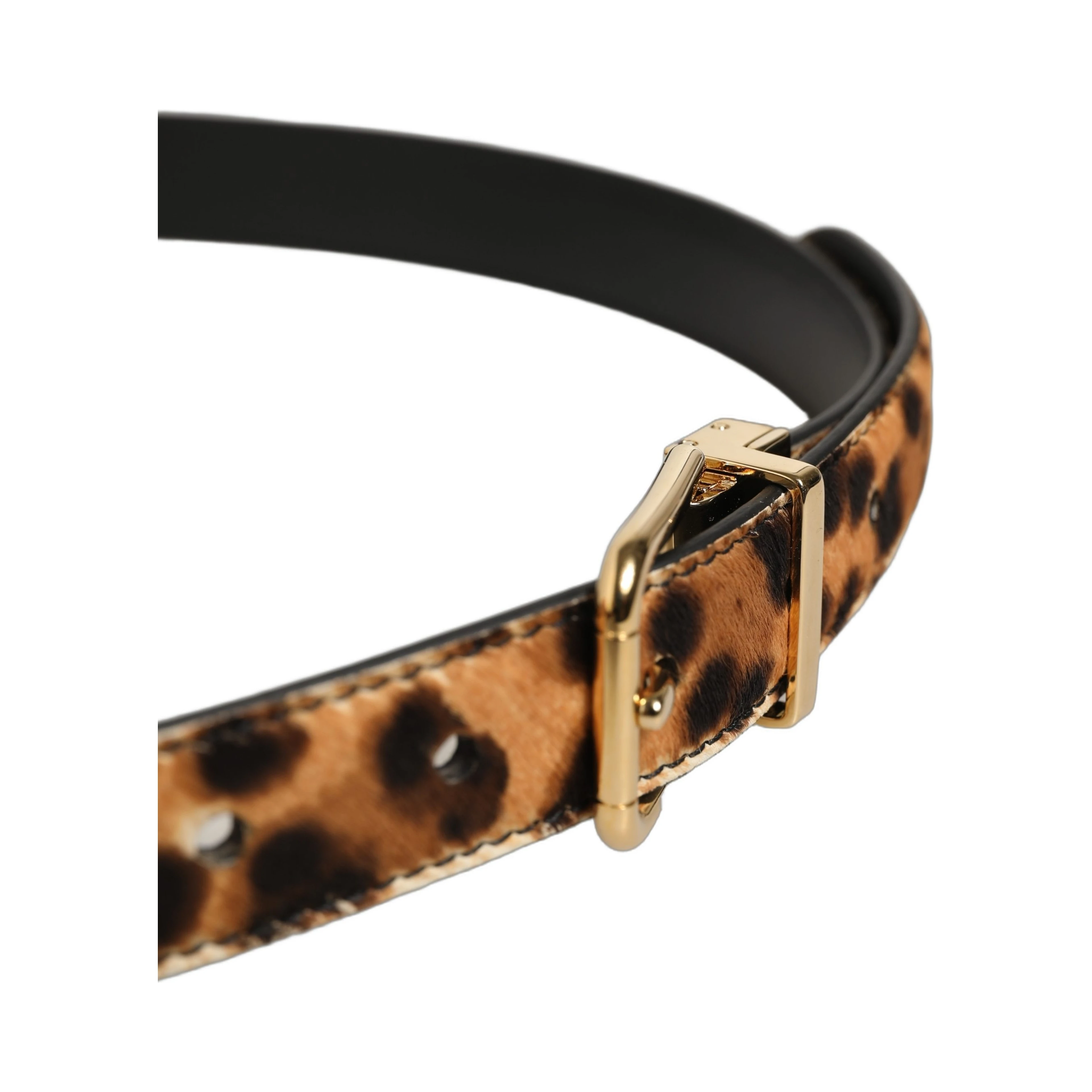 Brown Leopard Calf Hair Gold Tone Buckle Belt