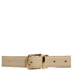 Beige Leather Double Wrap Gold Buckle Belt