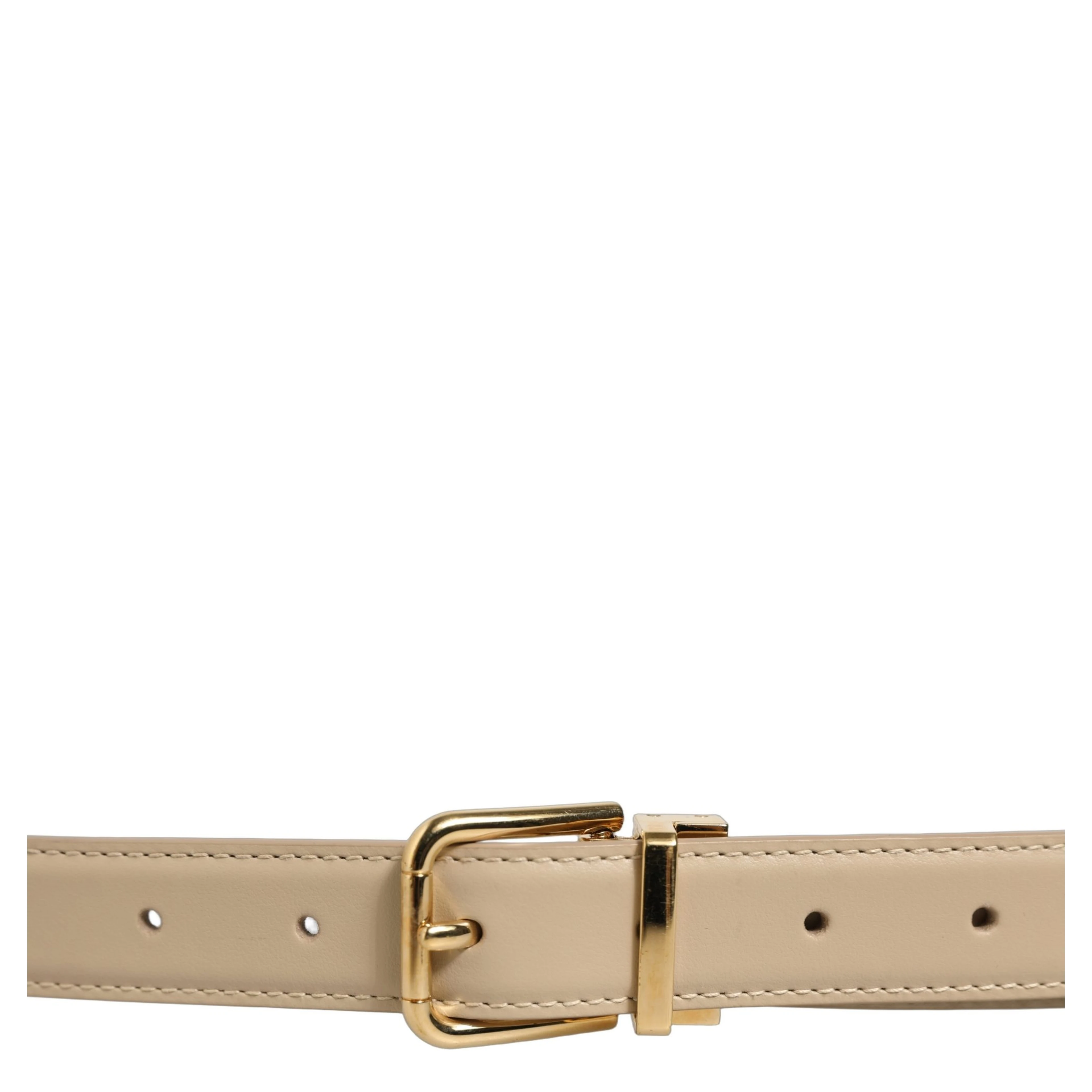 Beige Leather Double Wrap Gold Buckle Belt