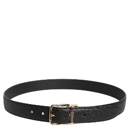 Black Grained Leather Gold Metal Buckle Belt