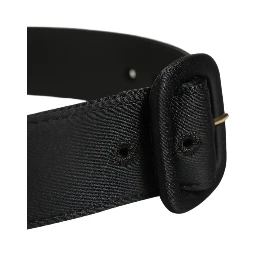Black Wide Fabric Oval Buckle Cintura Belt