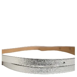 Metallic Silver Leather Square Buckle Belt