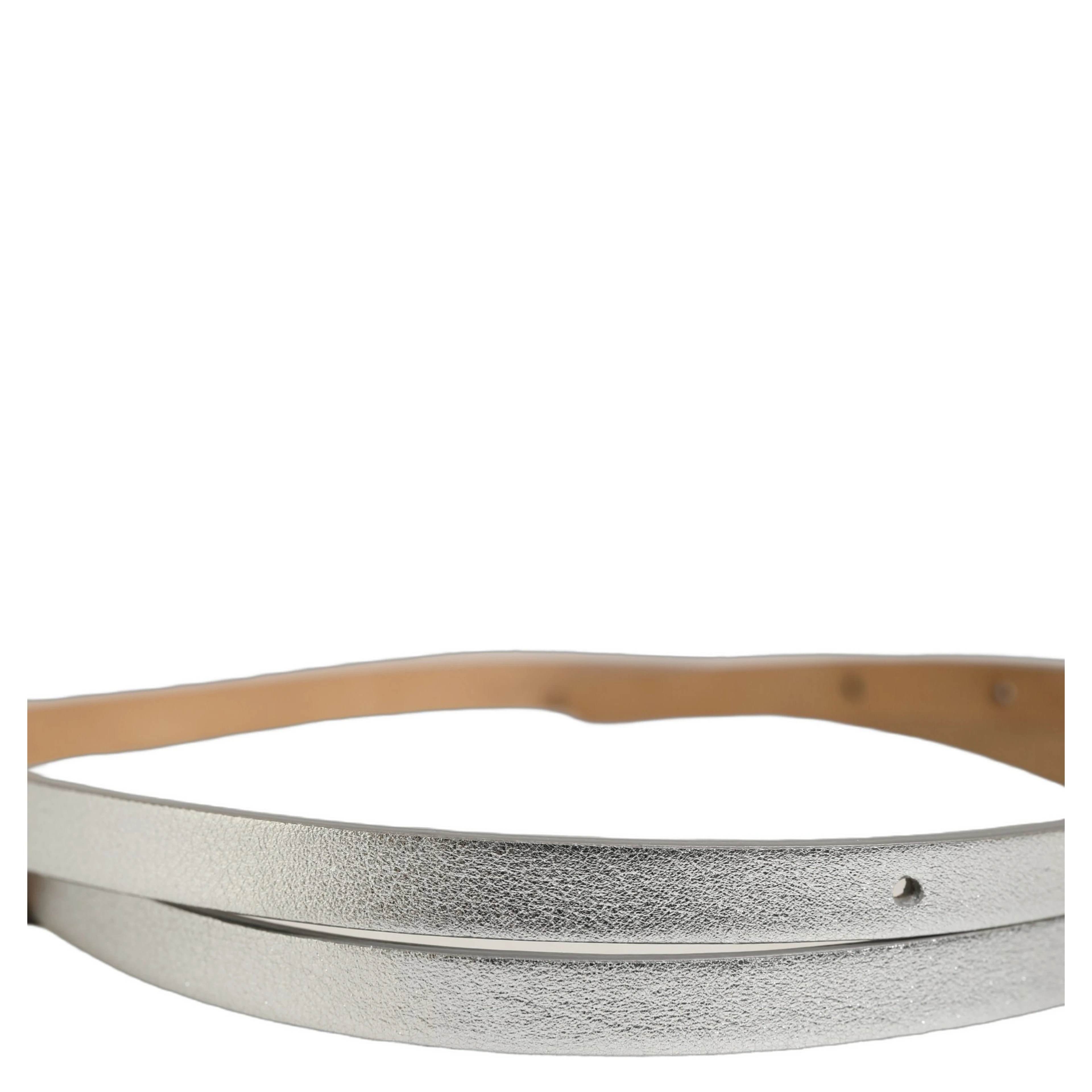 Metallic Silver Leather Square Buckle Belt