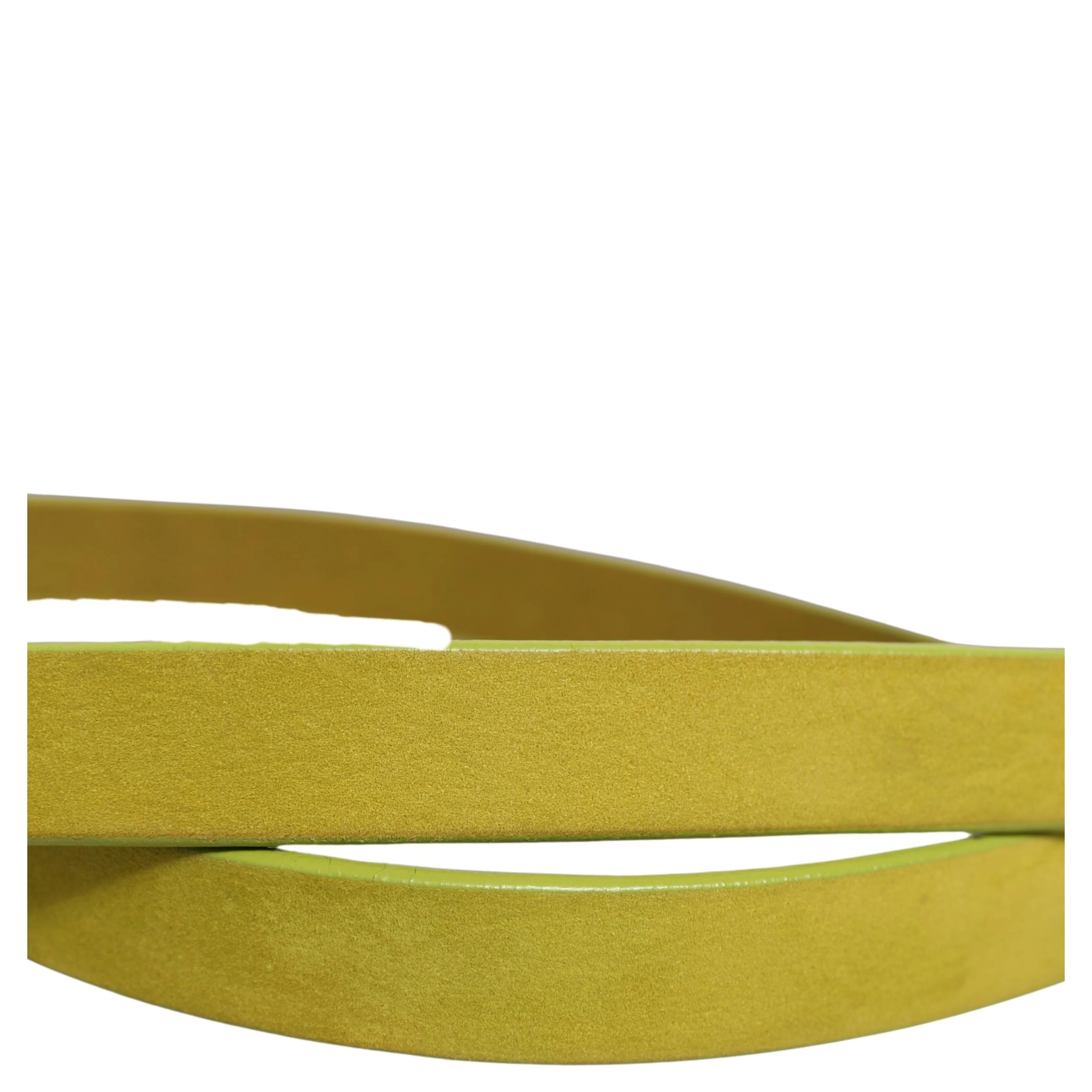 Yellow Waxed Leather Rustic Silver Logo Buckle Belt