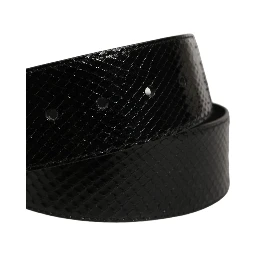 Black Exotic Leather Gold Metal Buckle Belt