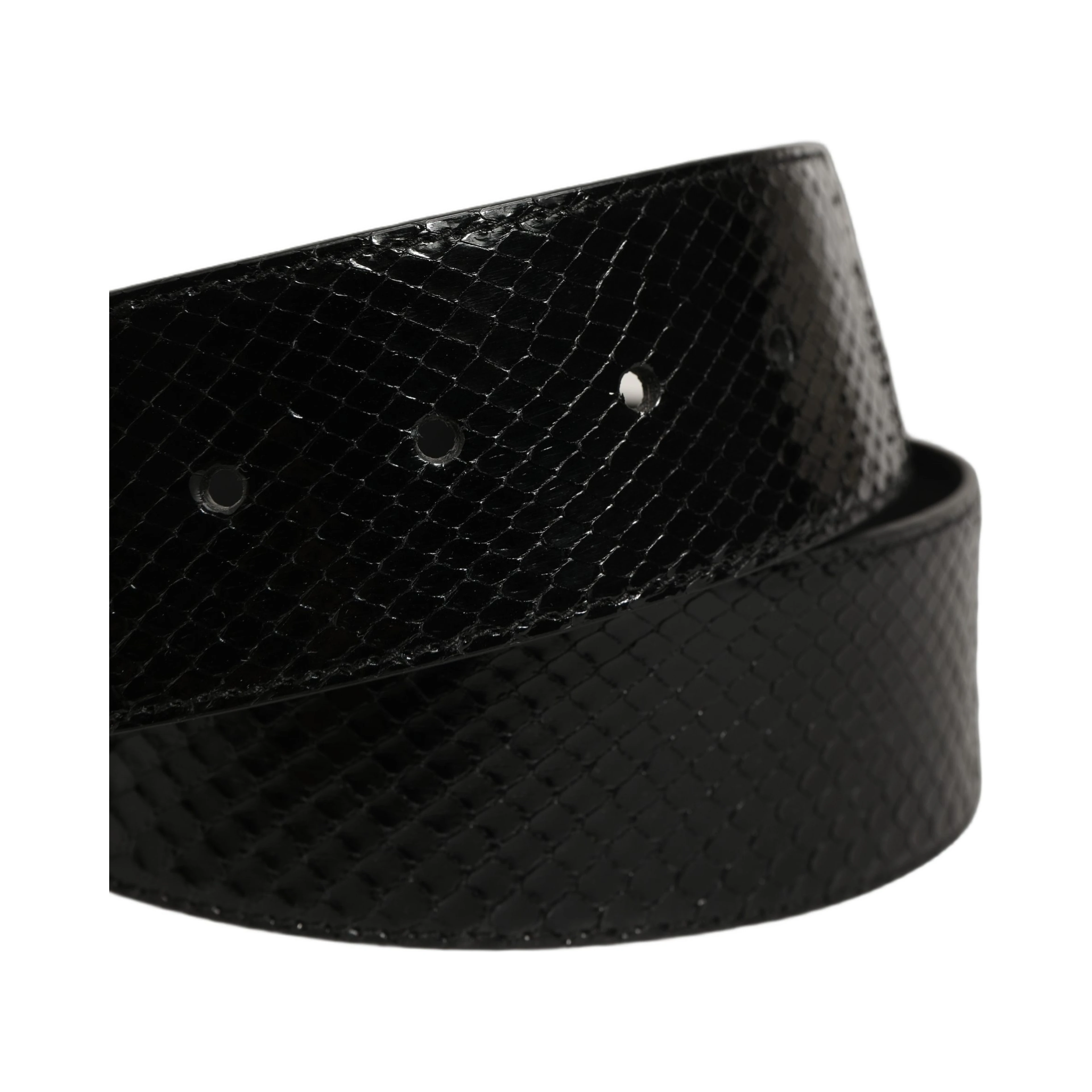 Black Exotic Leather Gold Metal Buckle Belt