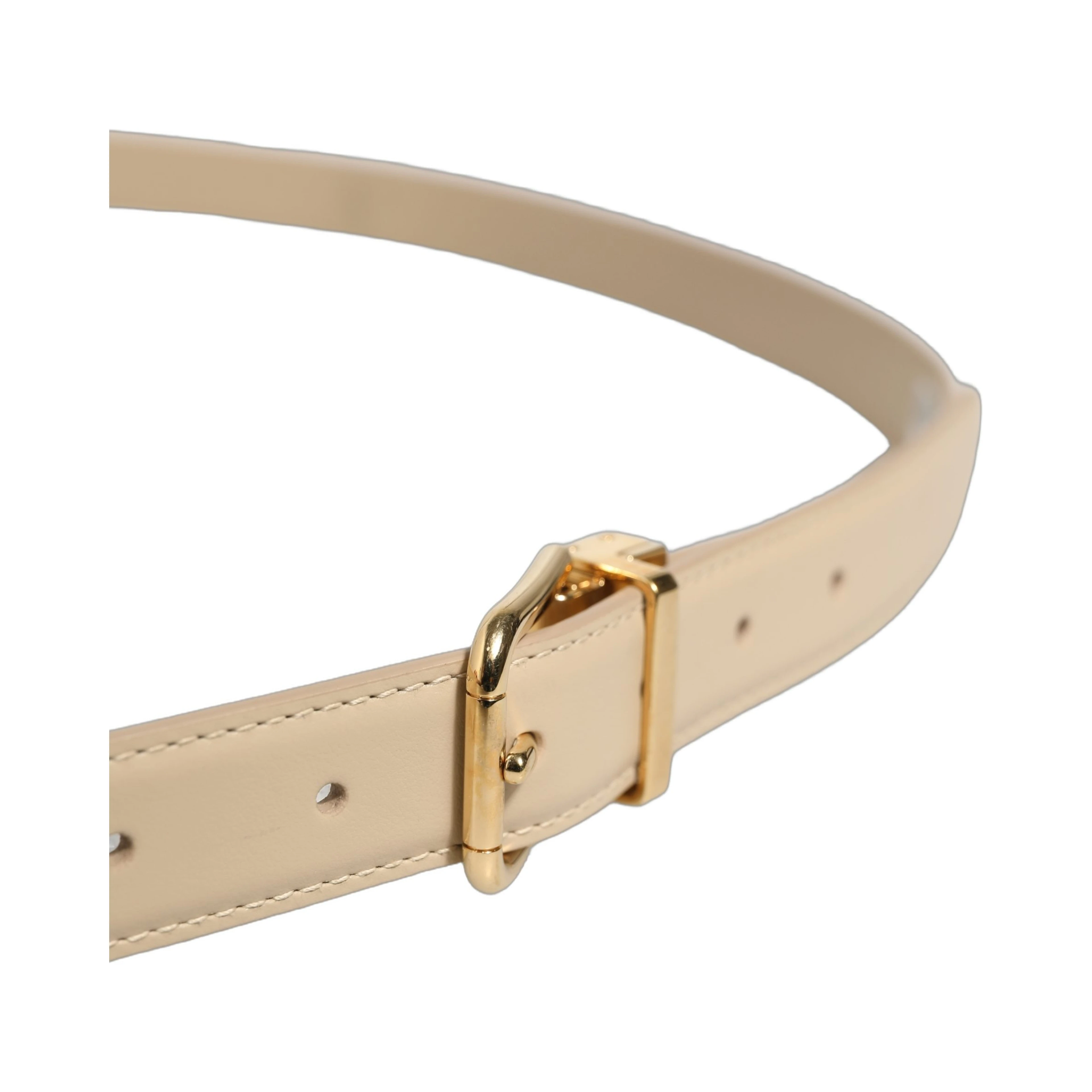 Beige Leather Double Wrap Gold Buckle Belt