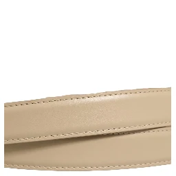 Beige Leather Double Wrap Gold Buckle Belt