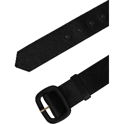 Black Wide Fabric Oval Buckle Cintura Belt