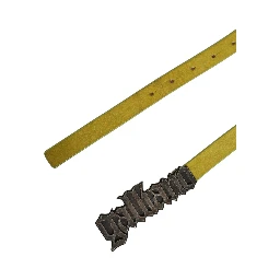 Yellow Waxed Leather Rustic Silver Logo Buckle Belt