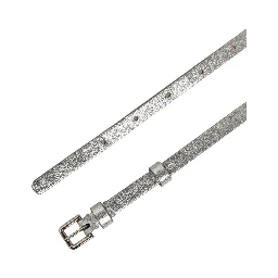 Metallic Silver Leather Square Buckle Belt