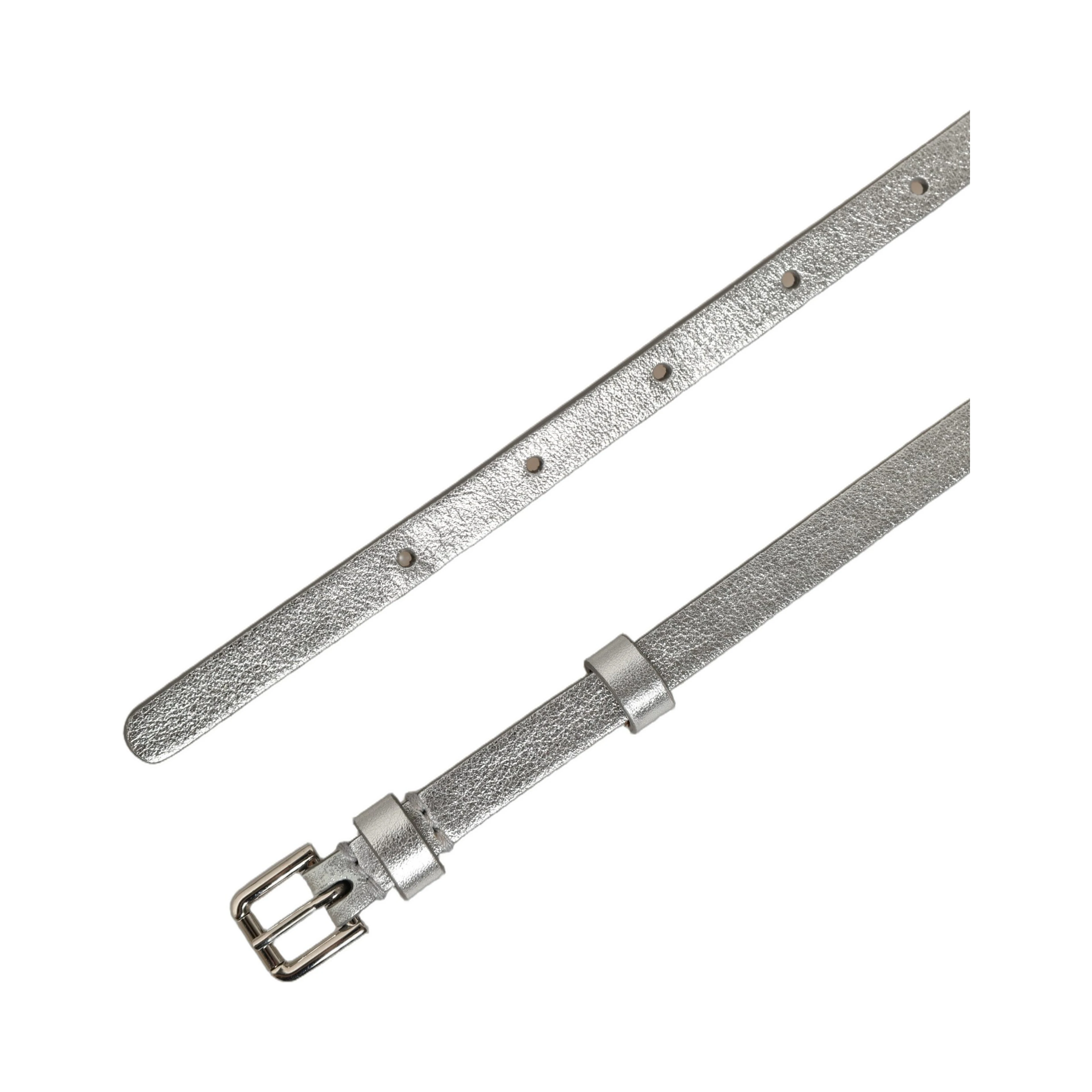 Metallic Silver Leather Square Buckle Belt
