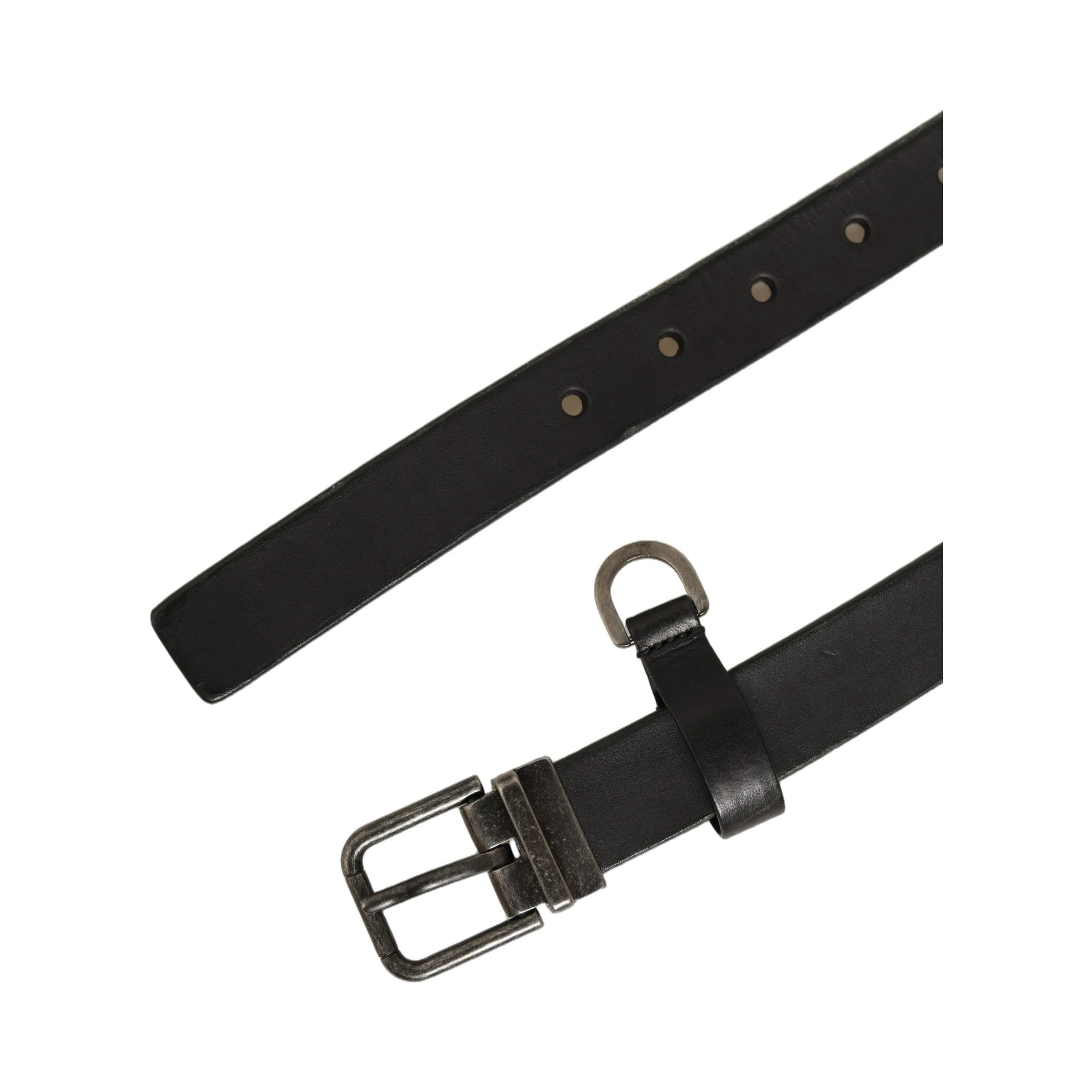 Black Leather Antique Finish Buckle Belt
