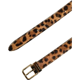 Brown Leopard Calf Hair Gold Tone Buckle Belt