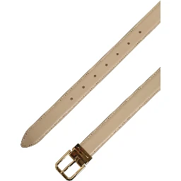 Beige Leather Double Wrap Gold Buckle Belt