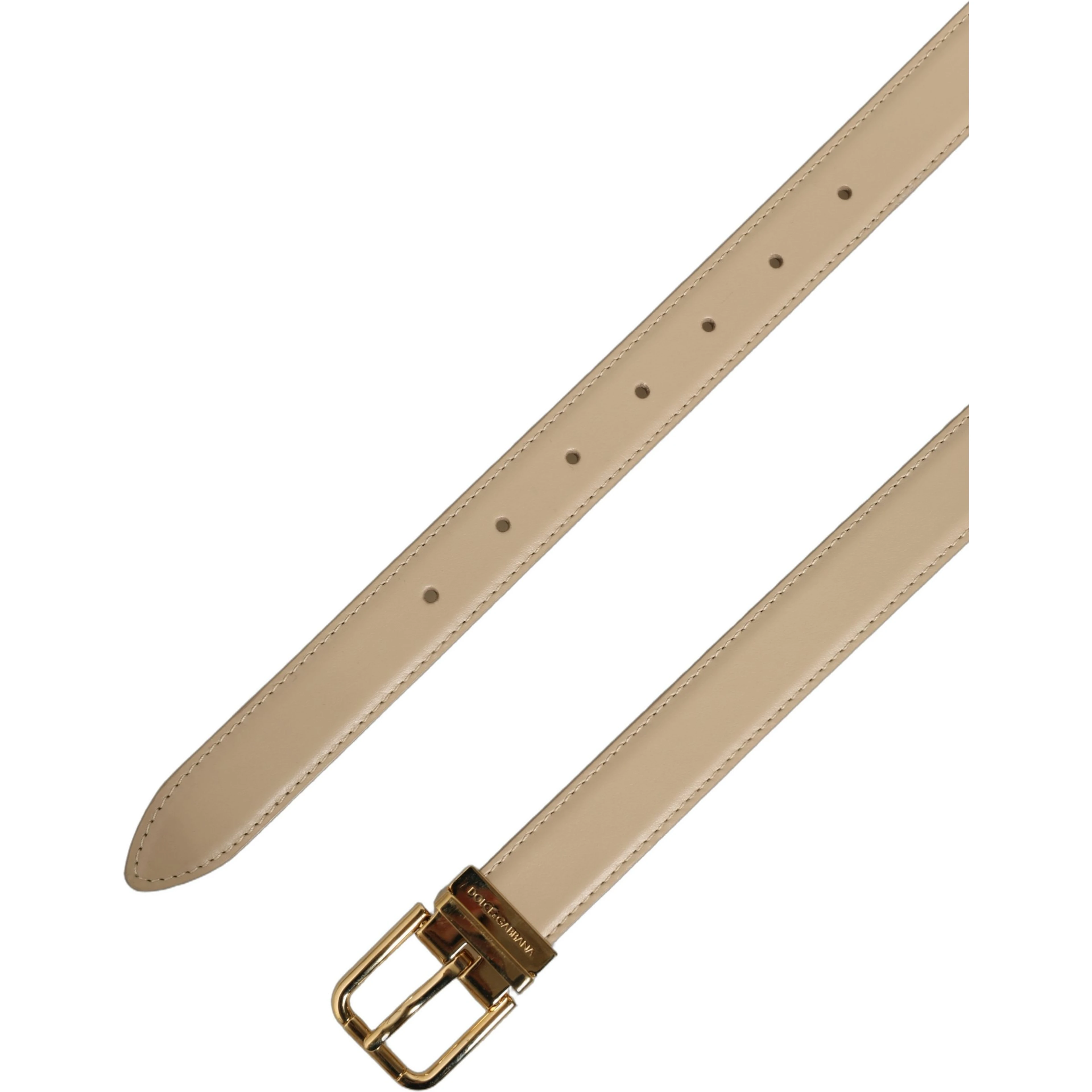 Beige Leather Double Wrap Gold Buckle Belt