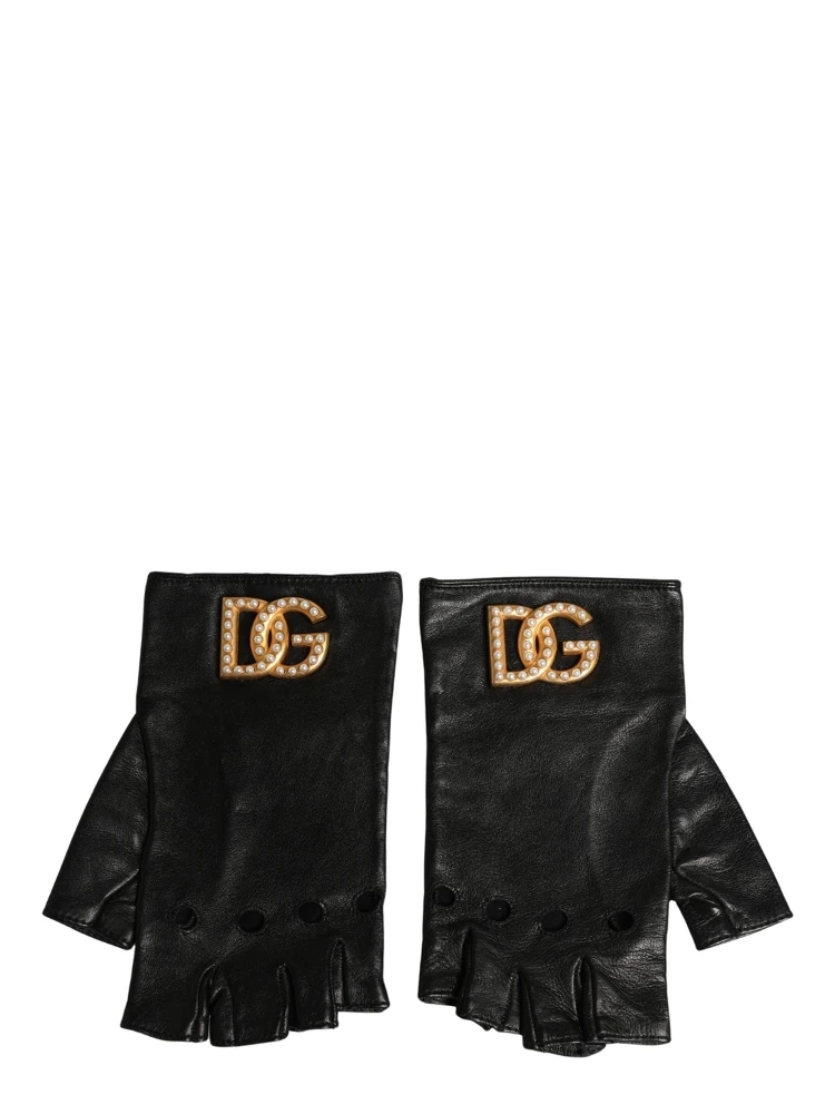Black Embellished Wrist Length Fingerless Gloves