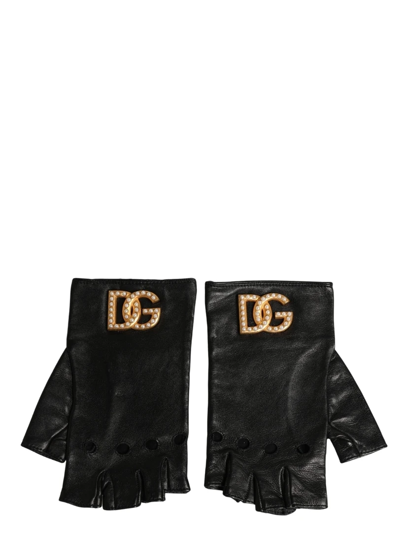 Black Embellished Wrist Length Fingerless Gloves