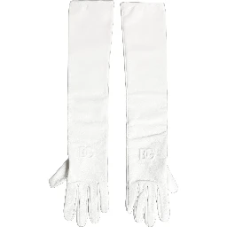 White Genuine Leather Embossed DG Logo Gloves