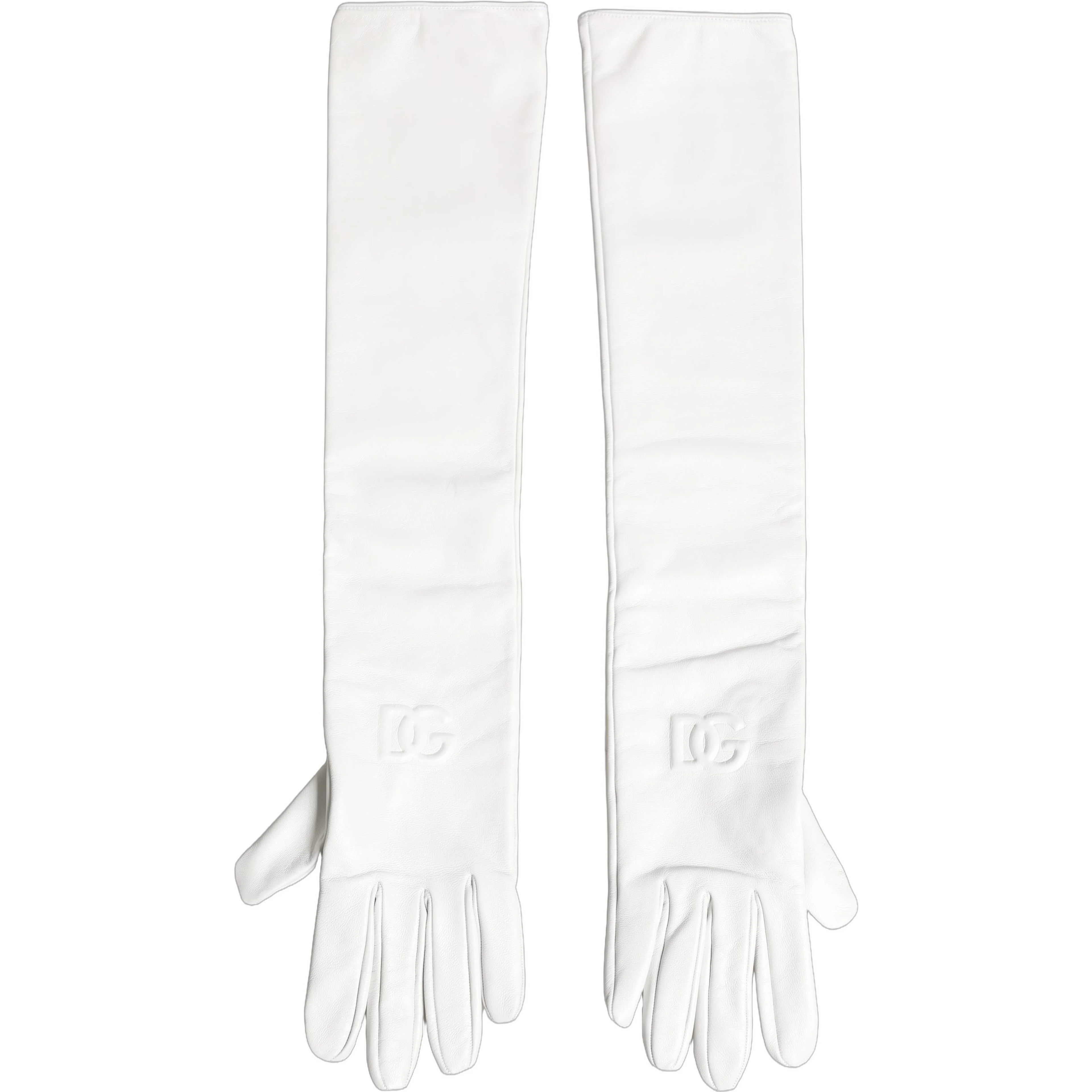 White Genuine Leather Embossed DG Logo Gloves