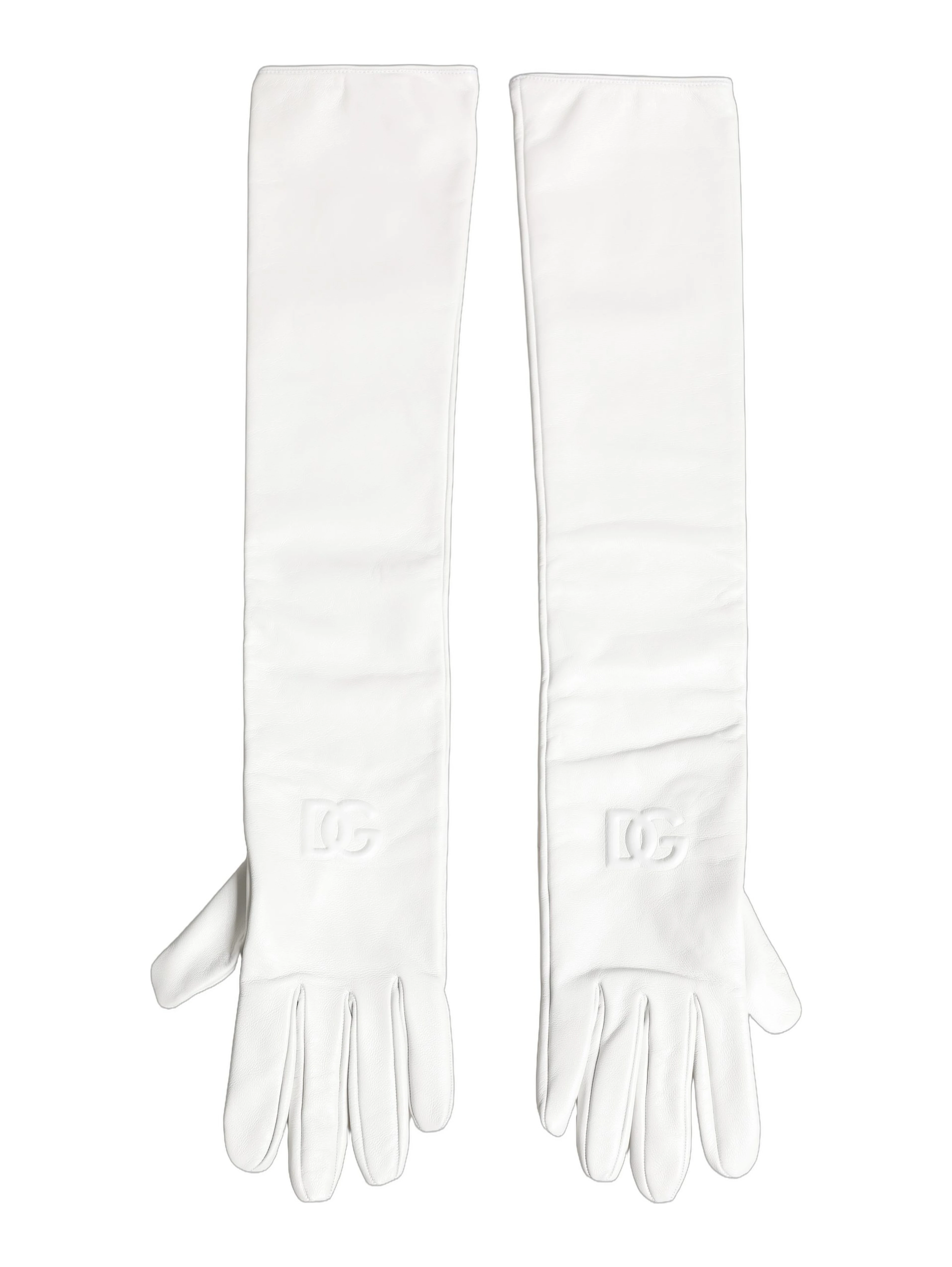 White Genuine Leather Embossed DG Logo Gloves