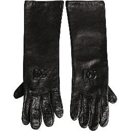 Black Genuine Leather Embossed DG Logo Gloves