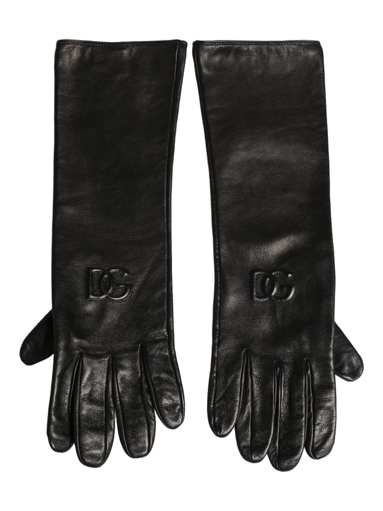 Black Genuine Leather Embossed DG Logo Gloves