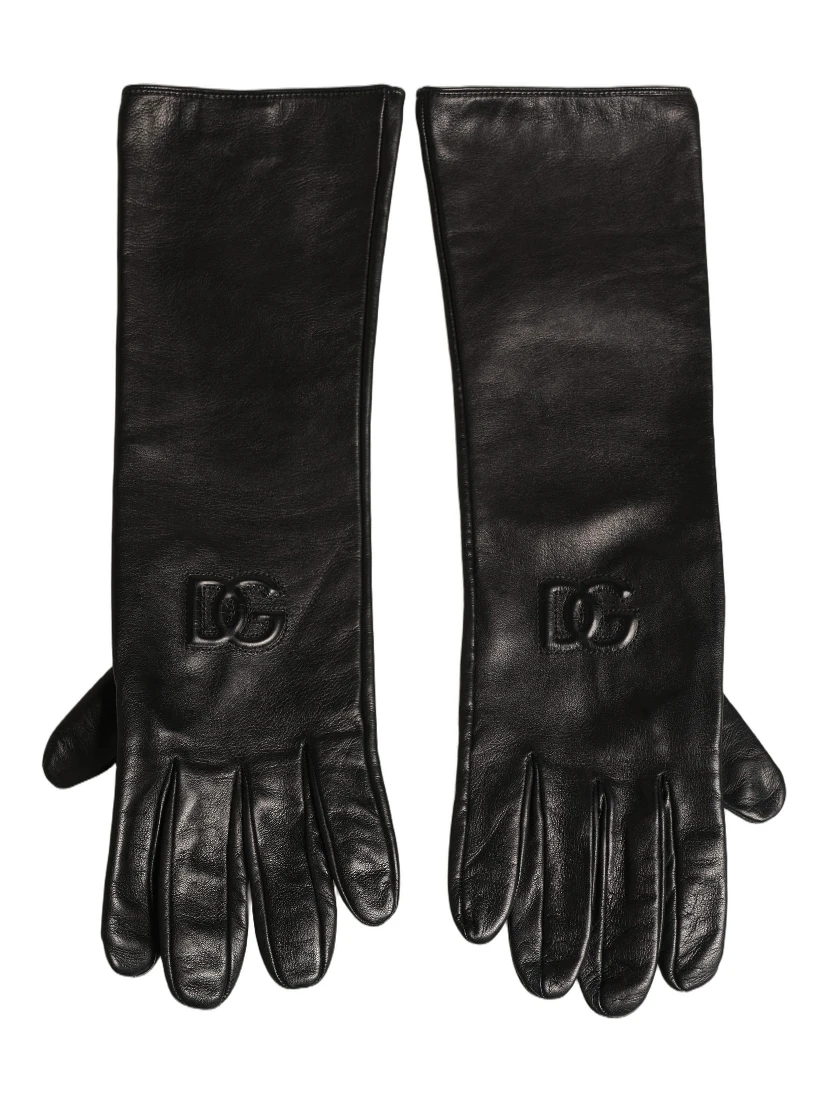 Black Genuine Leather Embossed DG Logo Gloves