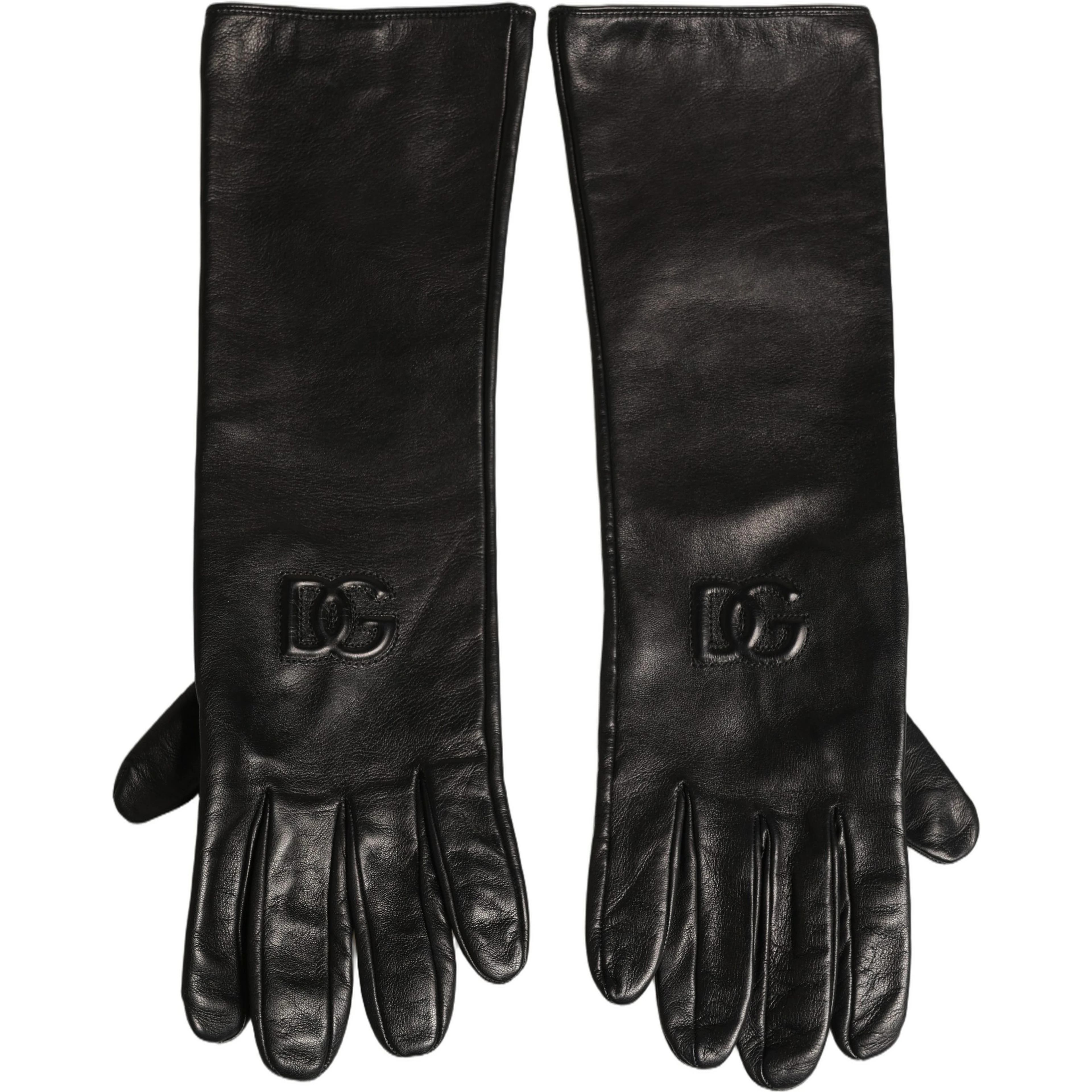 Black Genuine Leather Embossed DG Logo Gloves