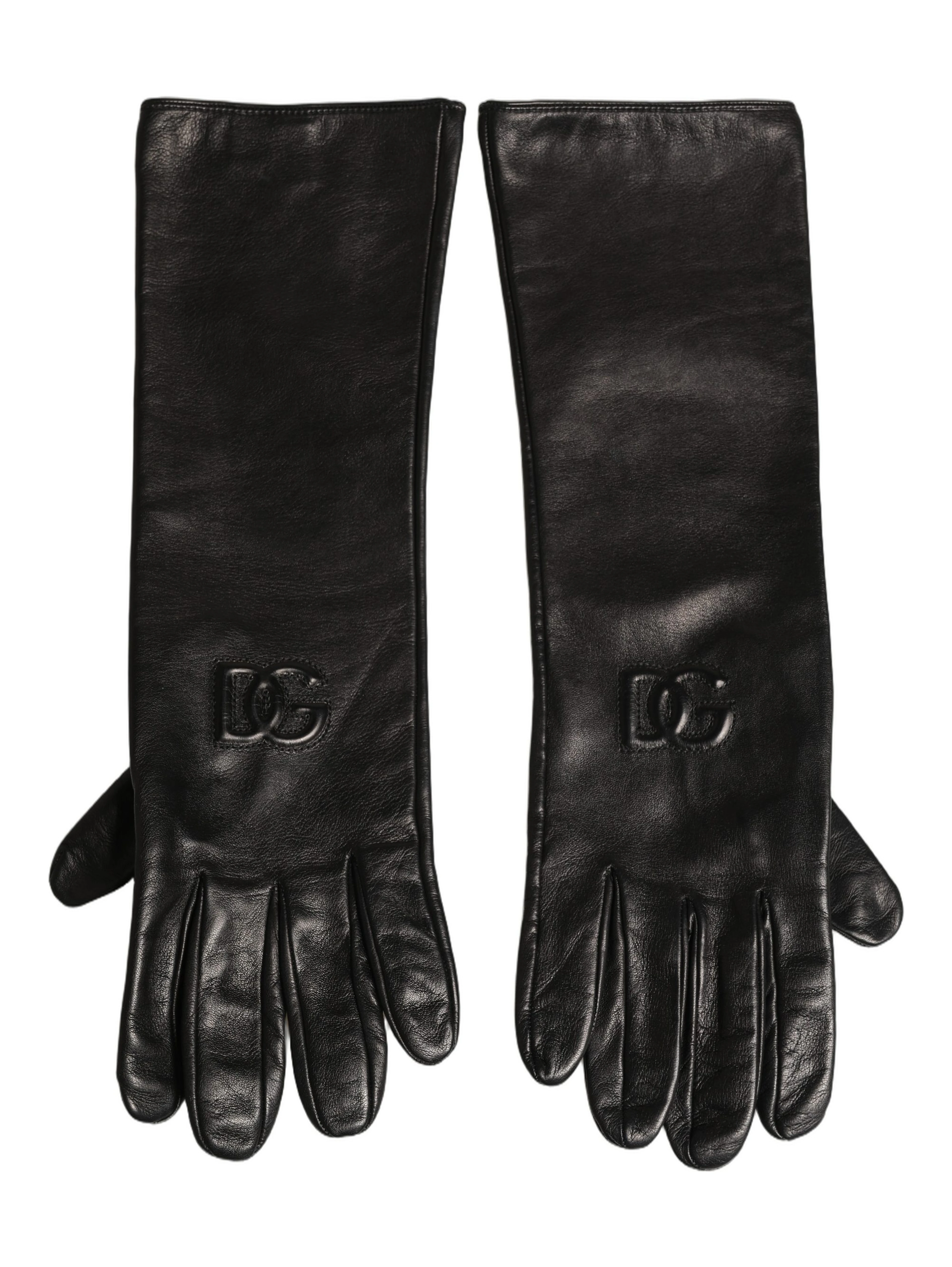 Black Genuine Leather Embossed DG Logo Gloves