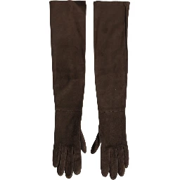 Brown Genuine Leather Suede Elbow Length Gloves