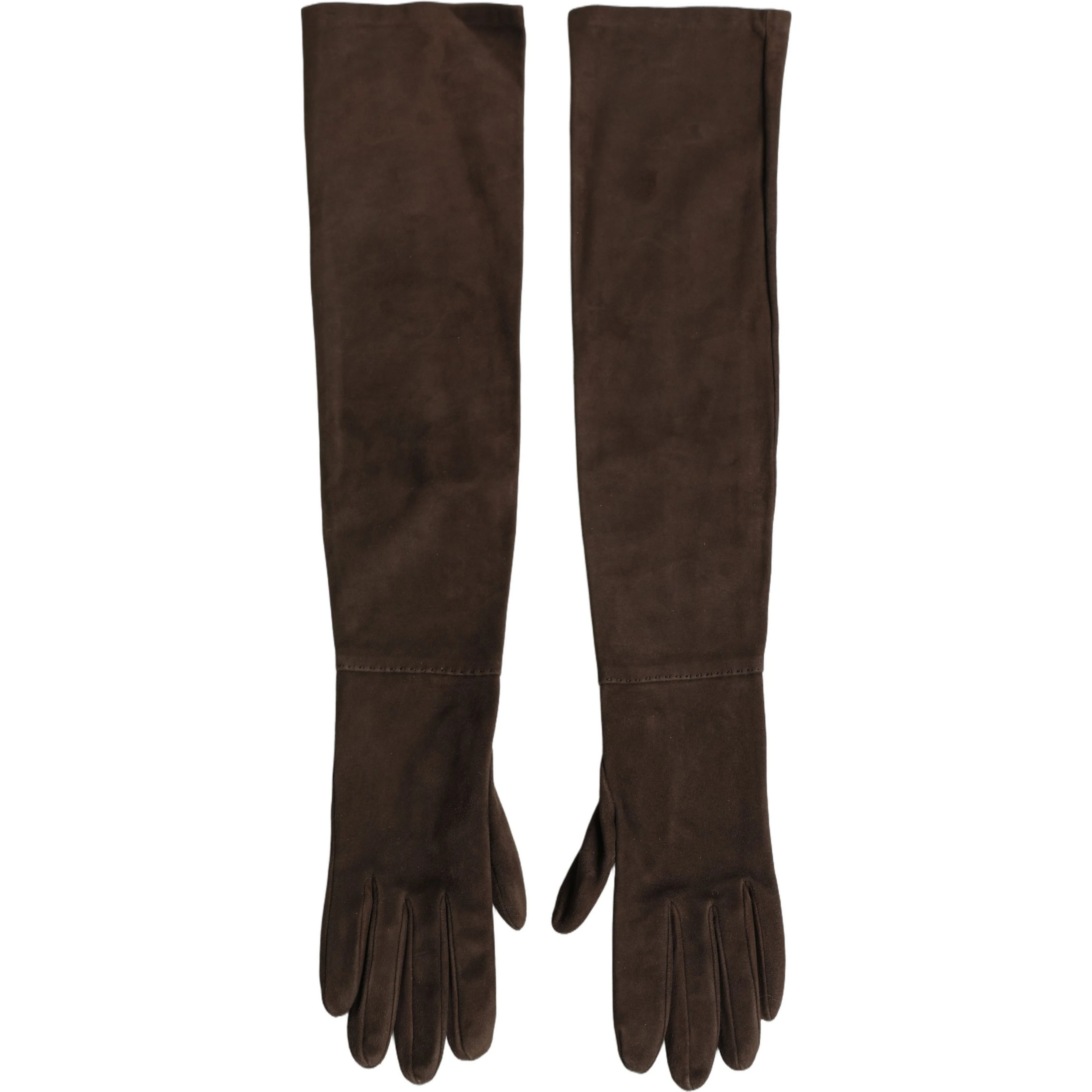 Brown Genuine Leather Suede Elbow Length Gloves