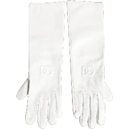 White Genuine Leather Embossed DG Logo Gloves