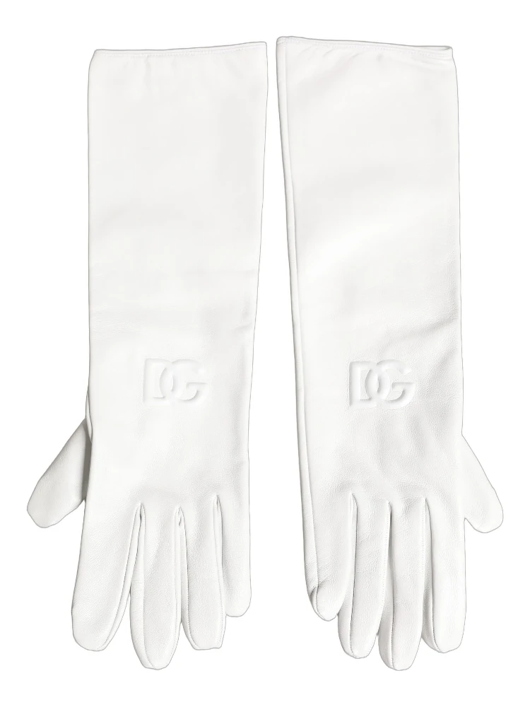 White Genuine Leather Embossed DG Logo Gloves