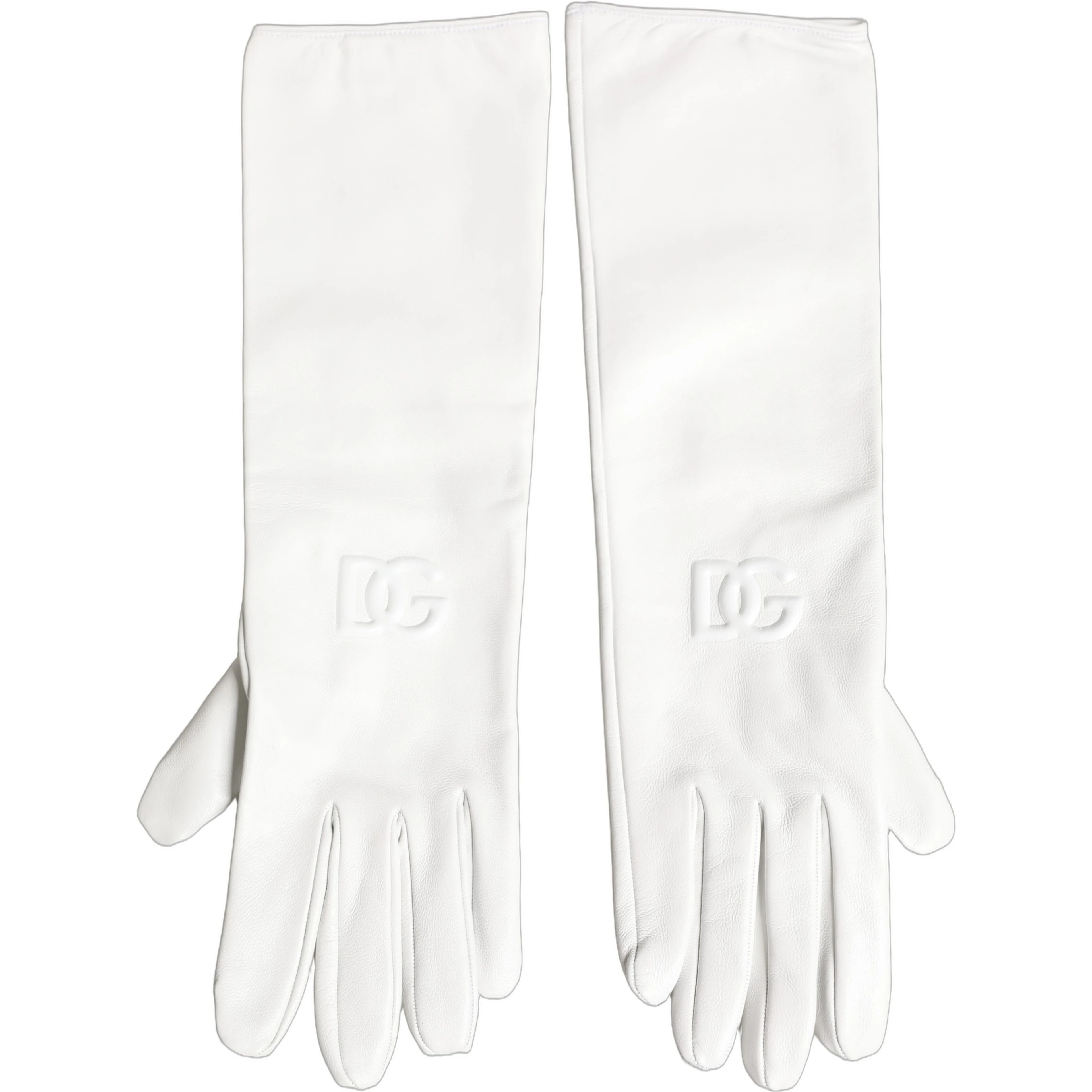 White Genuine Leather Embossed DG Logo Gloves