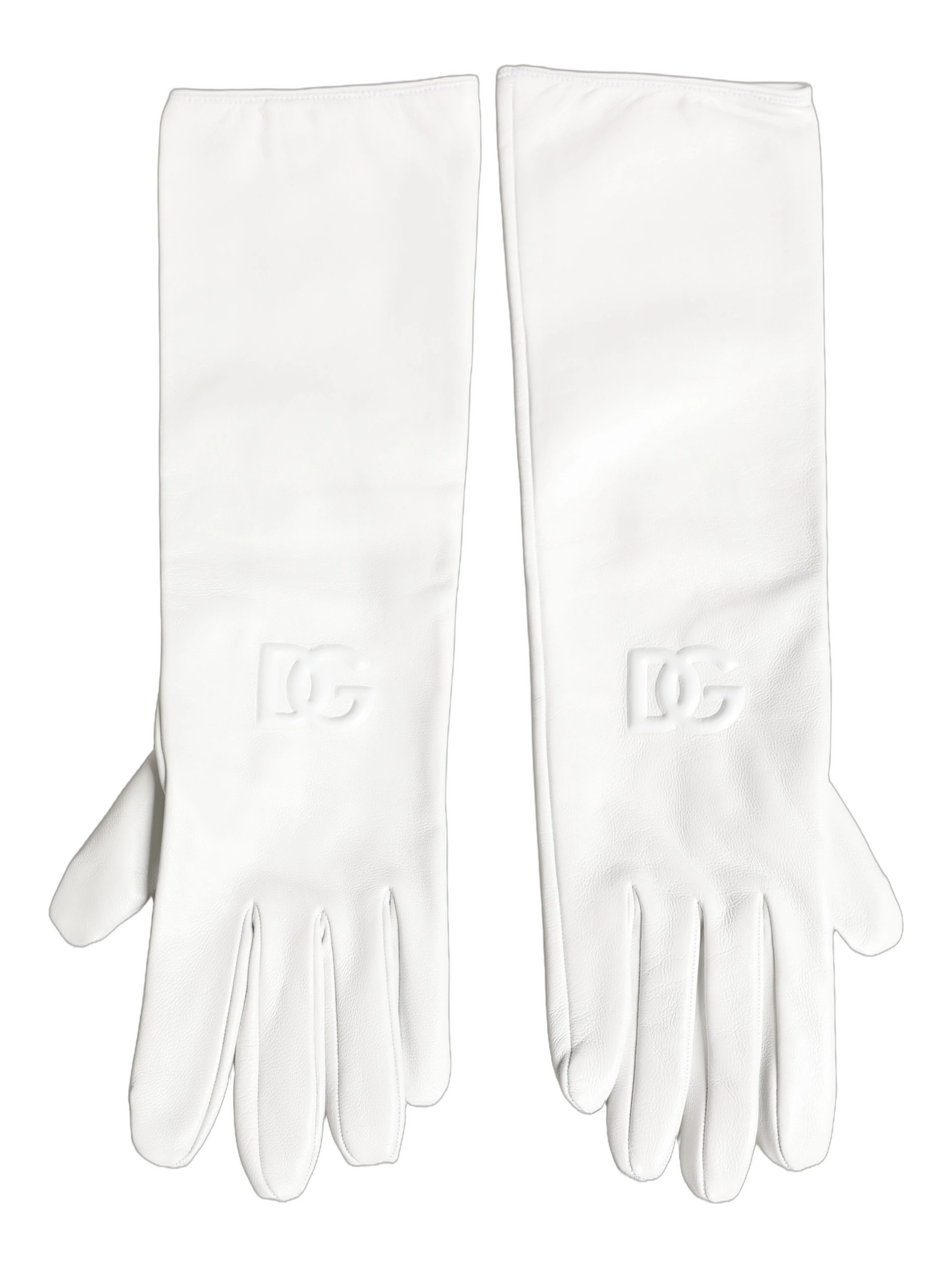 White Genuine Leather Embossed DG Logo Gloves