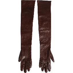 Brown Genuine Leather Long Elbow Length Gloves