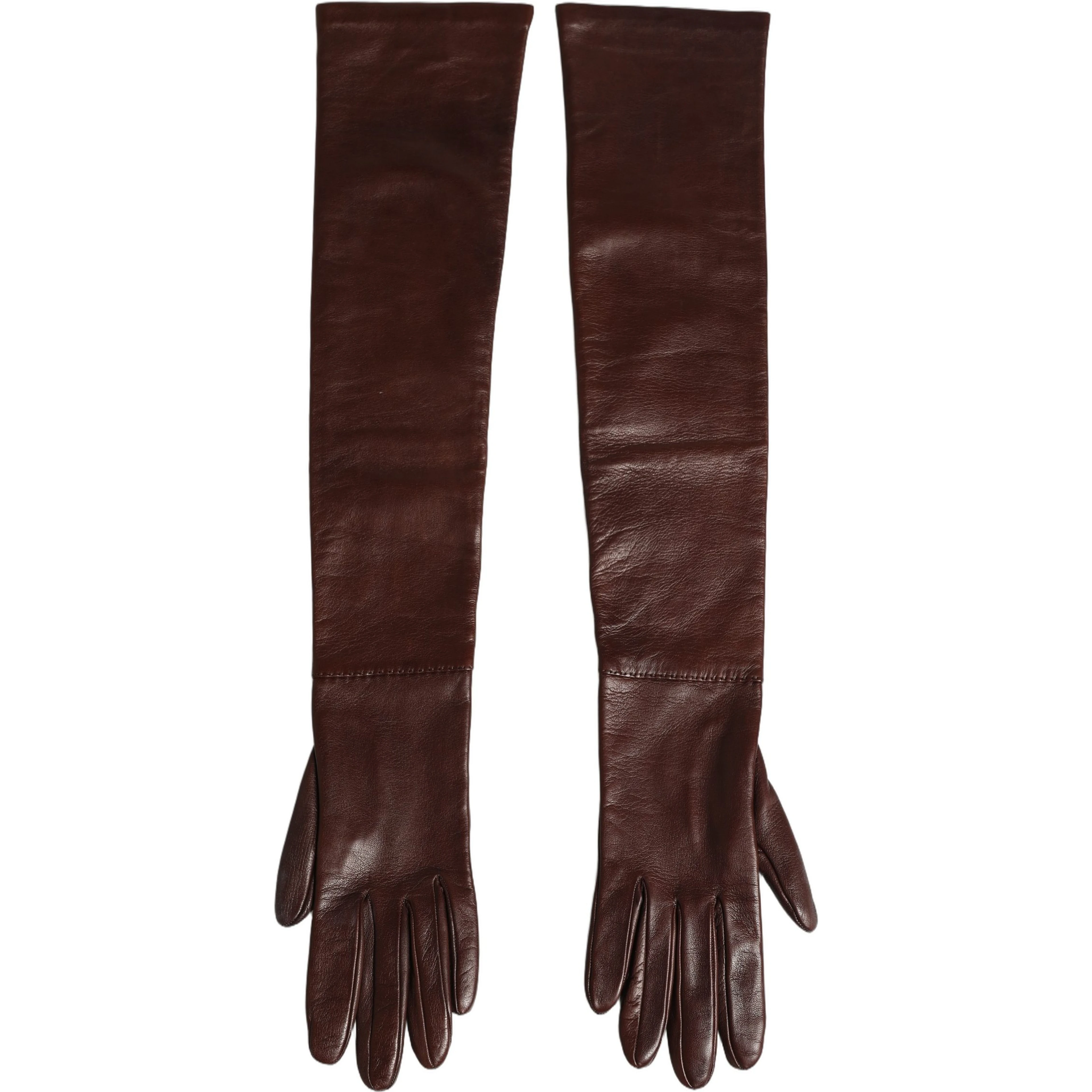 Brown Genuine Leather Long Elbow Length Gloves