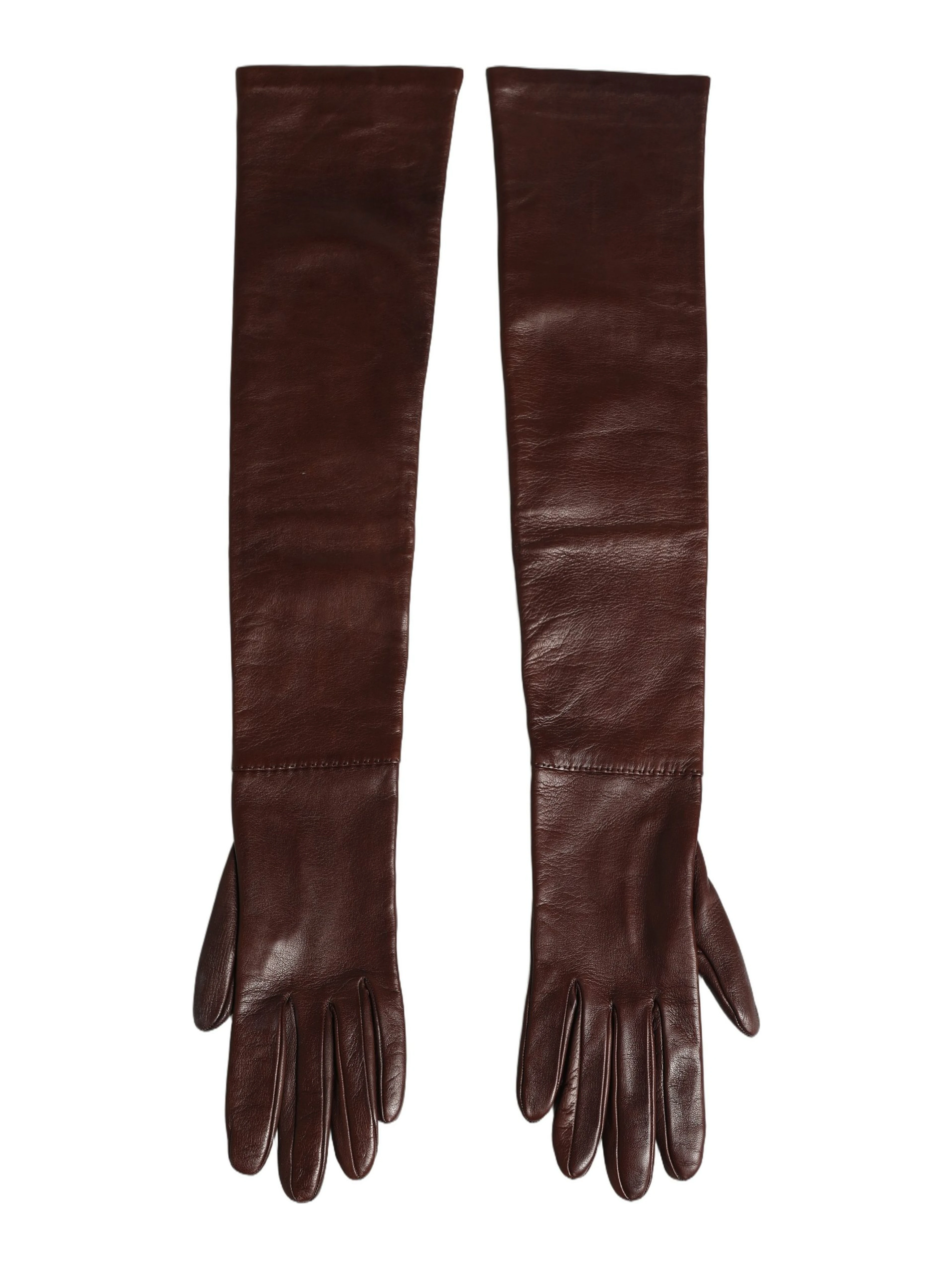 Brown Genuine Leather Long Elbow Length Gloves