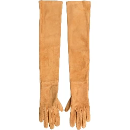 Tan Genuine Leather Suede Elbow Length Gloves